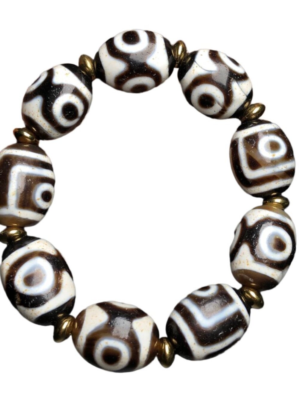Tibetan Style 21x15mm Agate Dzi Bead Bracelet Totem Amulet Jewelry 72.8g